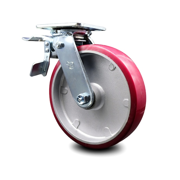 8 Inch Poly on Aluminum Swivel Caster with Ball Bearing and Total Lock Brake SCC